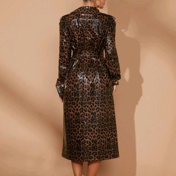 Elegant Noble LeopardPrint Faux Leather Long Sleeve Windbreaker Jacket For Women - Picture 4 of 4